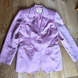 Oscar de la Renta blazer, pink berry/ plum silk looking size 10 petite cotton